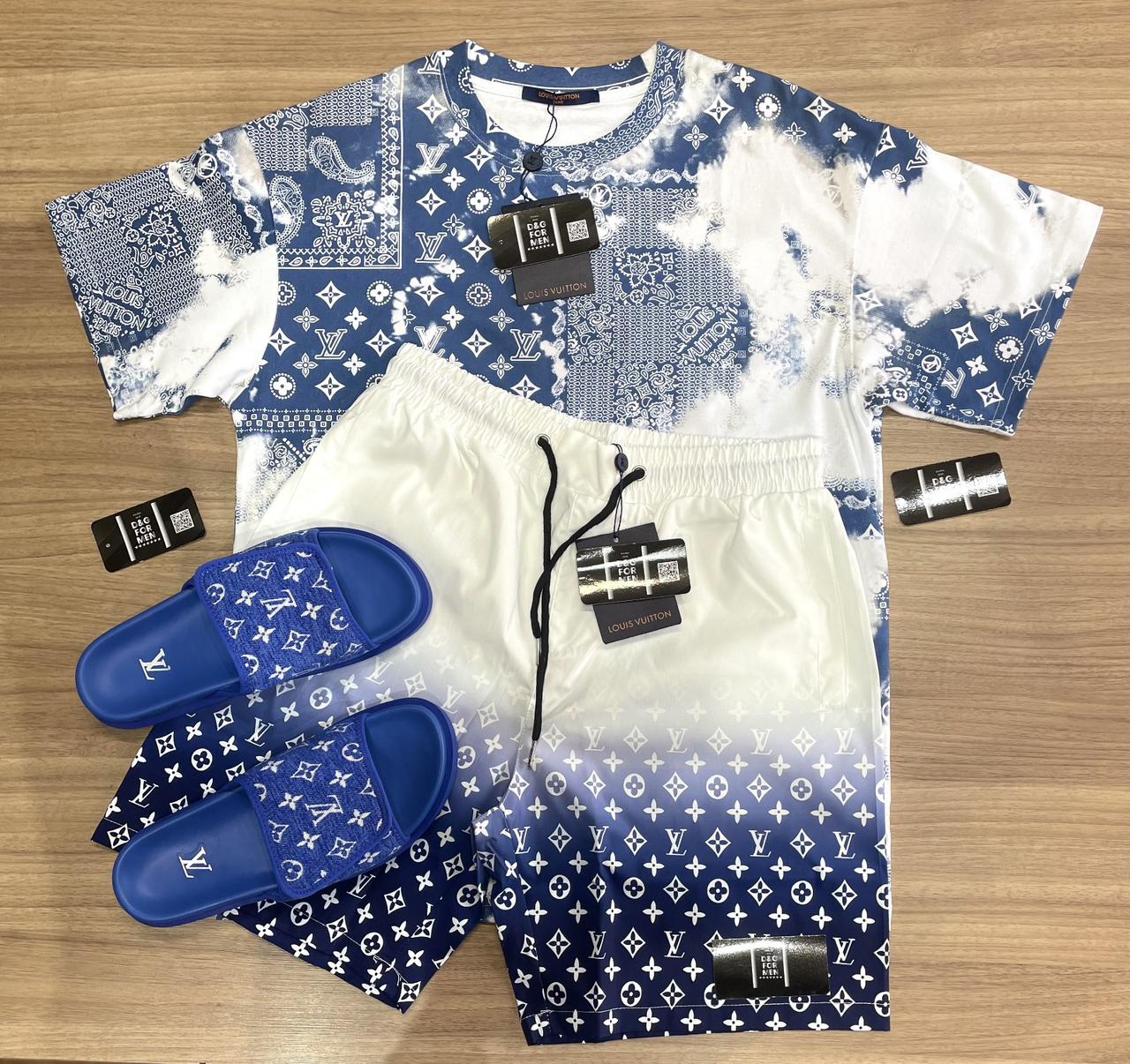 Conjunto LV Blue (Promoção Esquenta Black Friday) [CAMISA + BERMUDA + CHINELO]