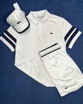 CONJUNTO  DA LACOSTE  WHITE  ( CAMISA+SHORT+ BONÉ) PROMO ESQUENTA BLACK FRIDAY