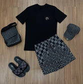 Conjunto Grife - LV  Black  (Promoção Esquenta Black Friday) [CAMISA + BERMUDA + BONÉ + CHINELO+BAG]