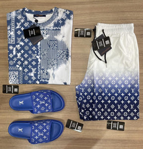 Conjunto LV Blue (Promoção Esquenta Black Friday) [CAMISA + BERMUDA + CHINELO]